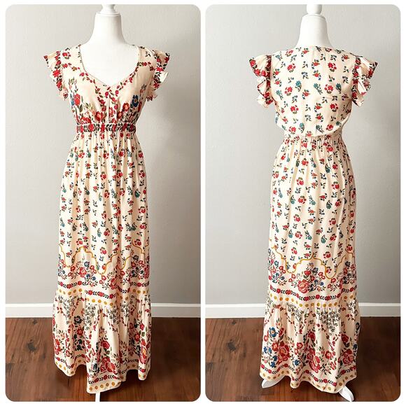 Celina Moon Dresses & Skirts - Celina Moon X Anthro Cotton Flutter Sleeve Floral‎ Maxi Dress women’s size large